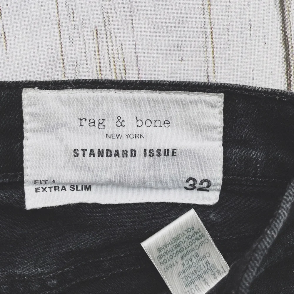 Rag & Bone Men’s Standard Issue Fit Extra Slim Black Skinny Jeans Size 32 - Picture 5 of 7